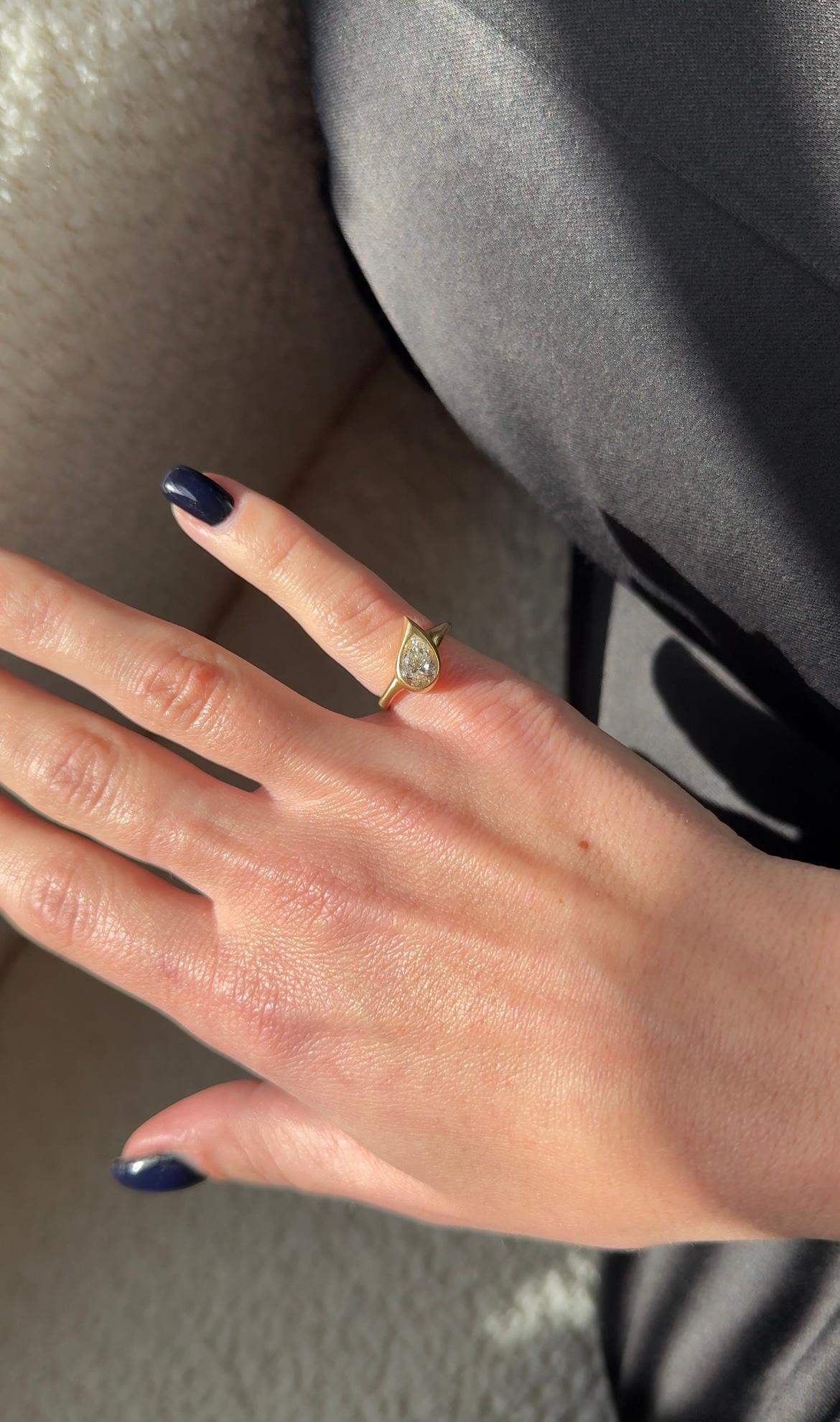 Pear Cut Mini Mika Pinky Ring with Pear Diamond, Right