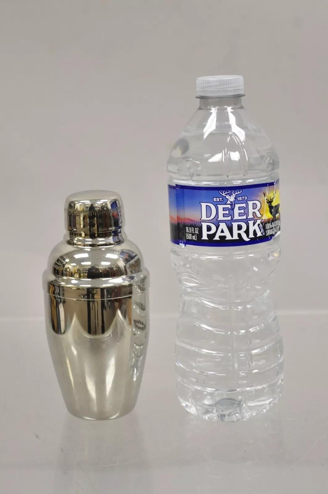 Mini Modern Stainless Steel Silver Plated Miniature Martini Cocktail Shaker. Circa Late 20th Century. Measurements: 5.25