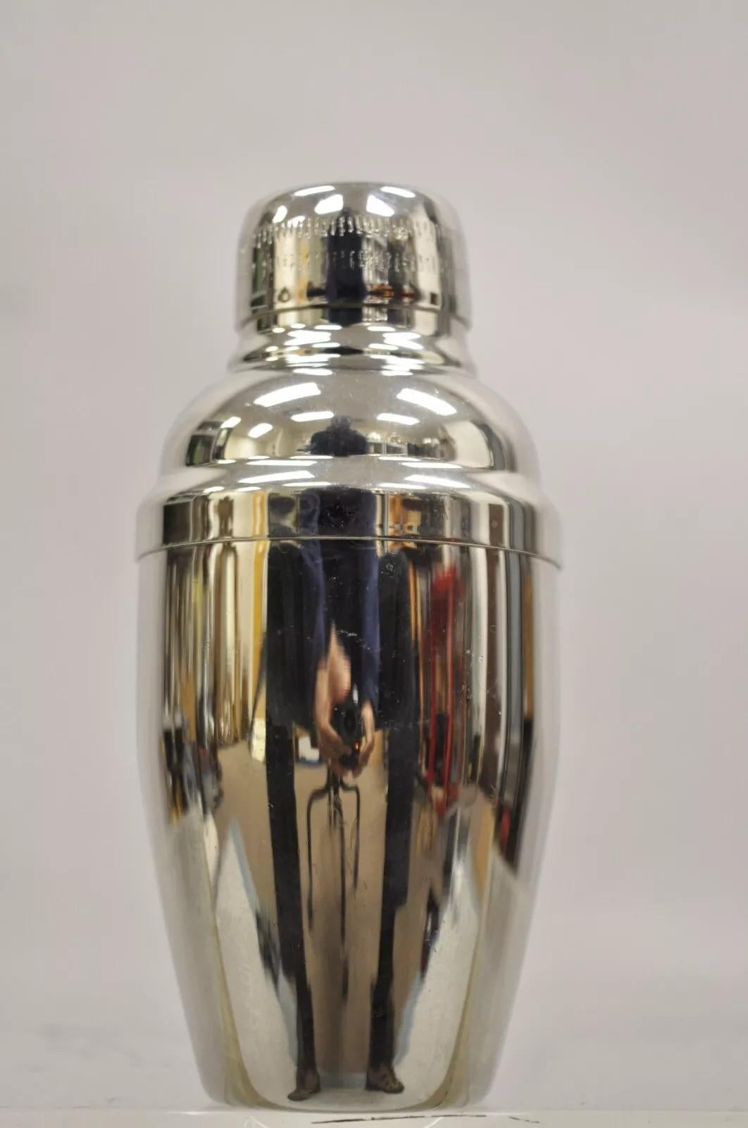 Mid-Century Modern Mini Modern Stainless Steel Silver Plated Miniature Martini Cocktail Shaker