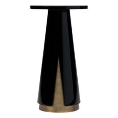 Mini Moon Side Table in Black Lacquer and Light Bronze Details