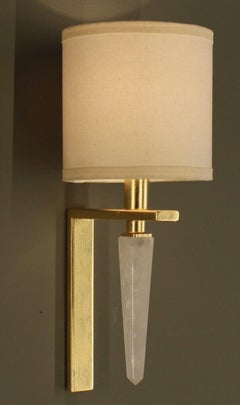 Mini Moselle Metal Wall Lamp with White Quartz And Raw Fabric Shade by Aver