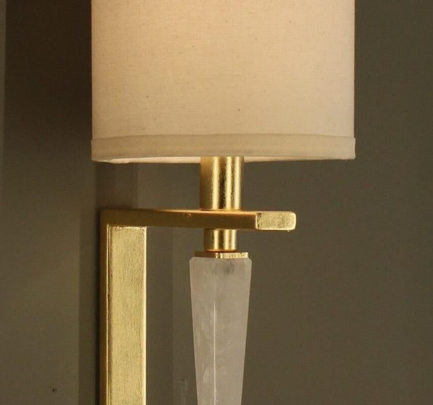 Mini Moselle Metal Wall Lamp with White Quartz And Raw Fabric Shade by Aver In New Condition For Sale In Geneve, CH