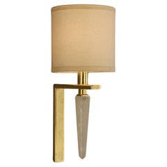 Mini Moselle Metal Wall Lamp with White Quartz And Raw Fabric Shade by Aver