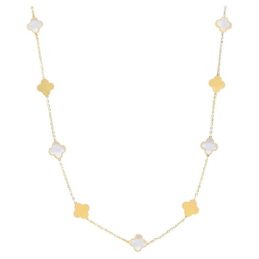 Mini Mother of Pearl and Gold Clover Necklace 14K Yellow Gold For Sale