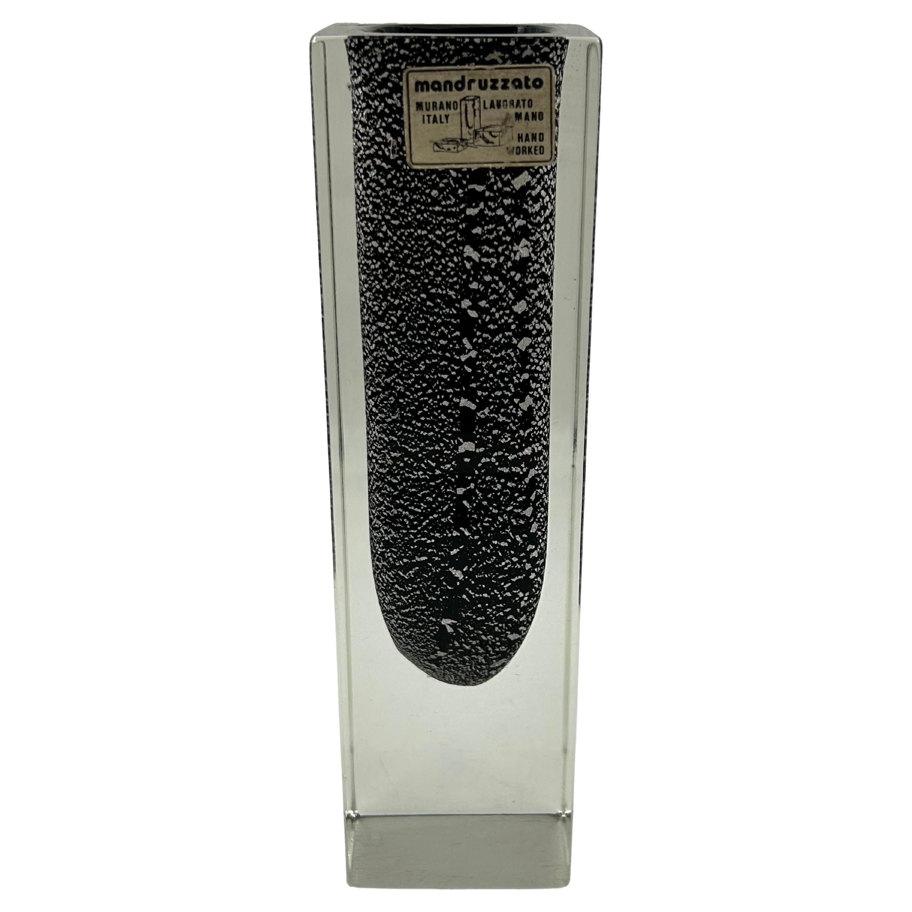 Mini Murano Mandruzzato Vase with 925 Silver Inclusions in vendita