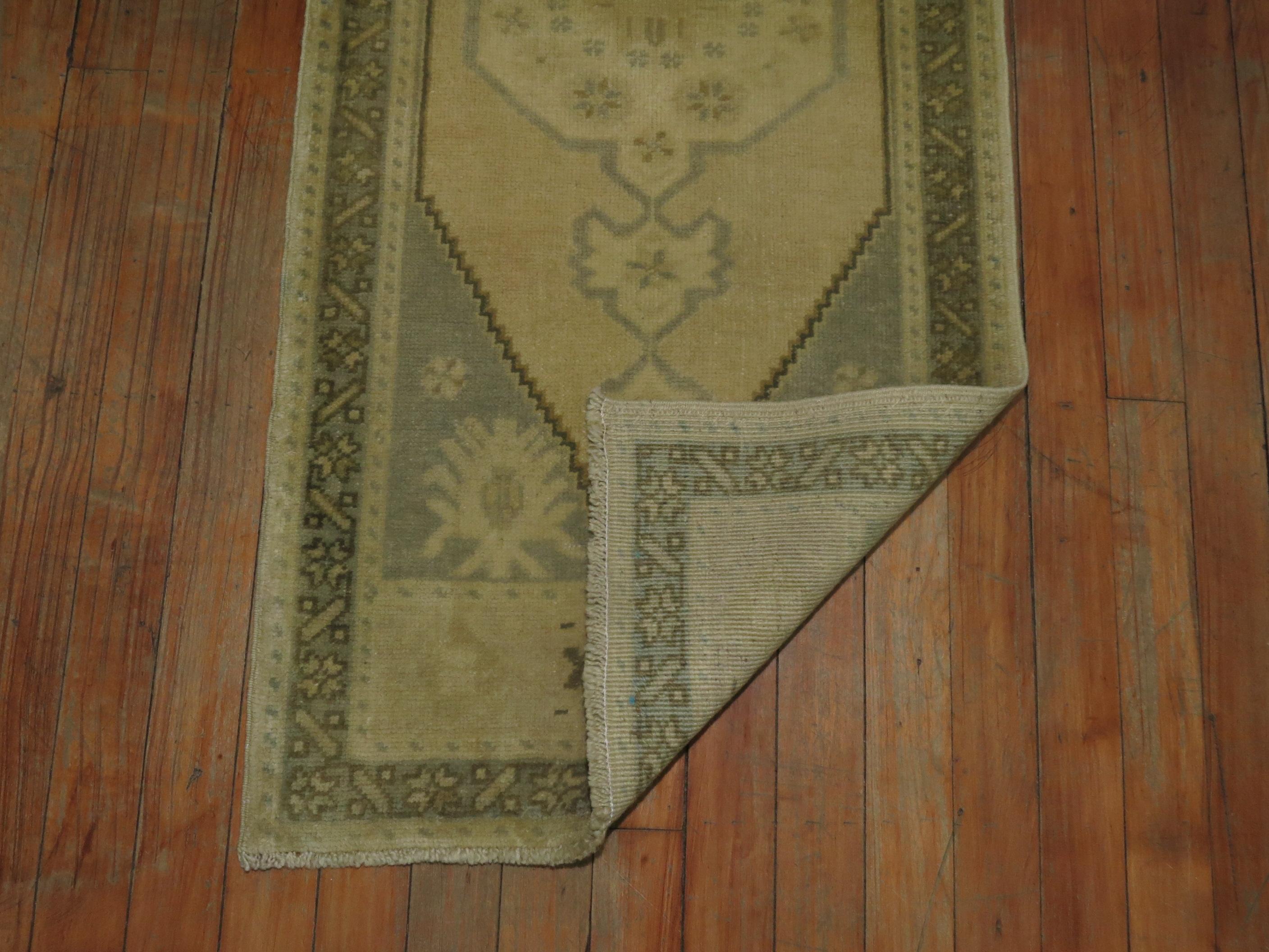 Hand-Knotted Mini Neutral Color Turkish Anatolian Rug For Sale