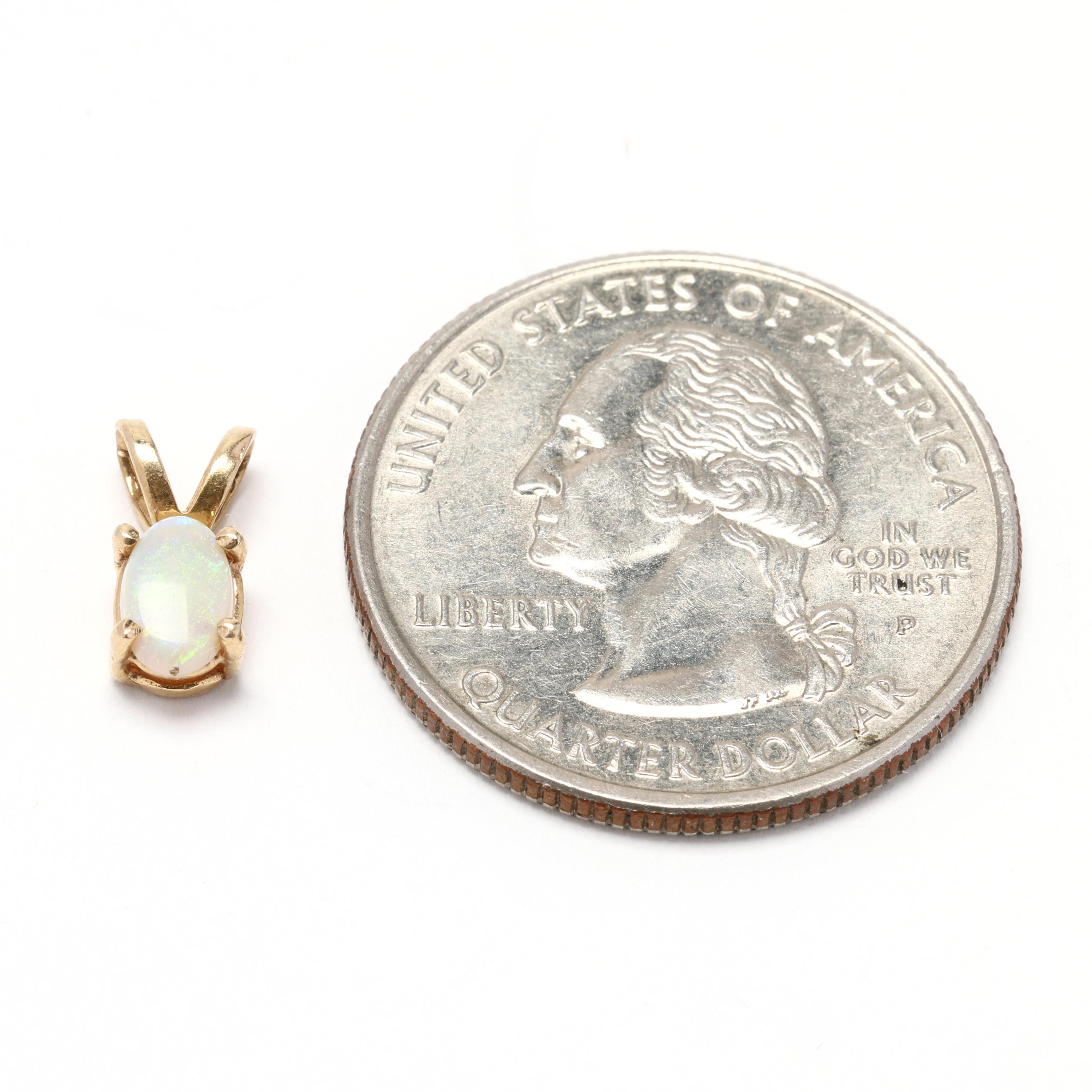Oval Cut Mini Opal Charm, 14k Yellow Gold, Small Dainty Pendant Charm, Teeny Pendant