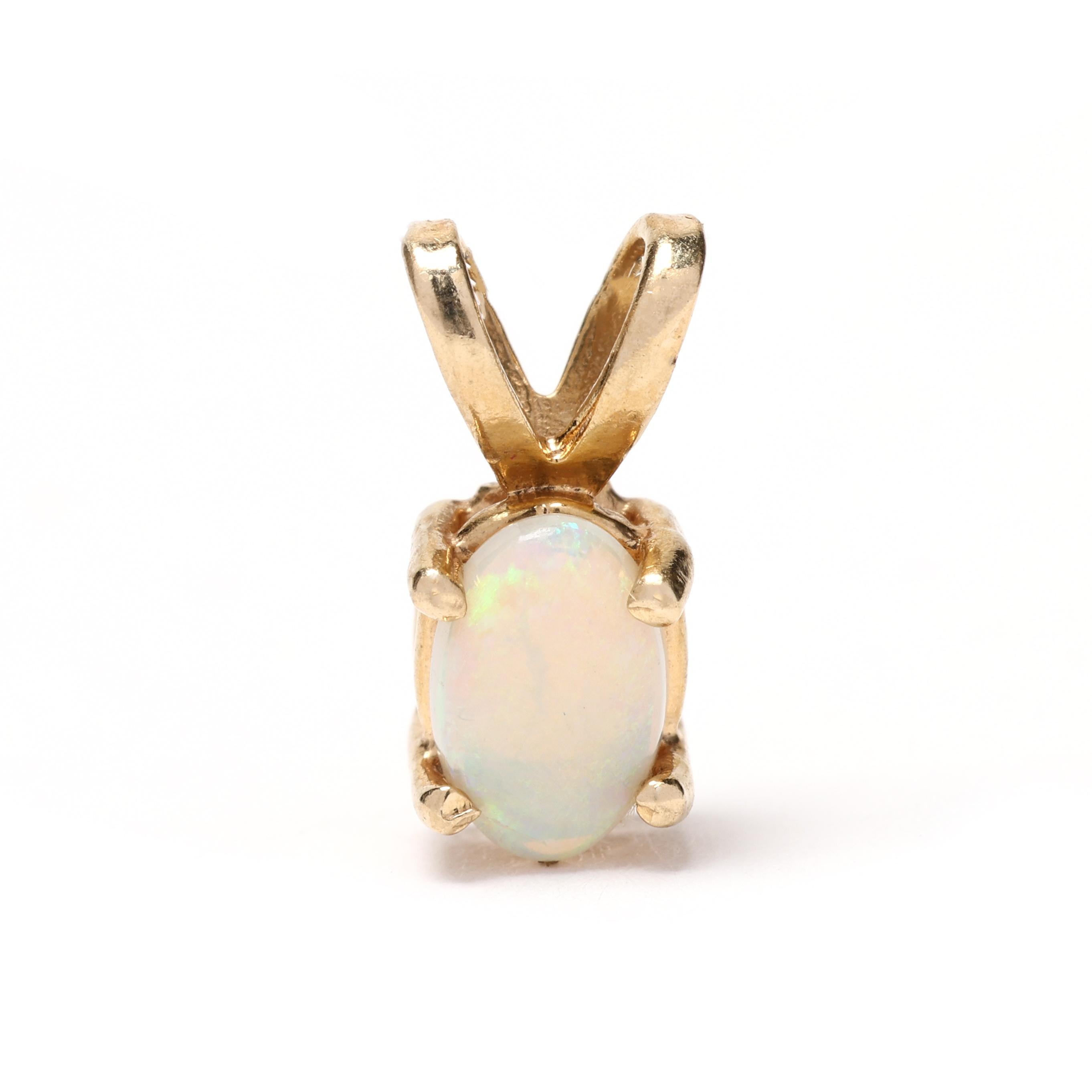 Mini Opal Charm, 14k Yellow Gold, Small Dainty Pendant Charm, Teeny Pendant In Good Condition In McLeansville, NC