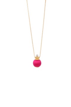 Mini Orb Necklace in Fuchsia Silk, Zircon & 24k Vermeil by Katerina Makriyianni