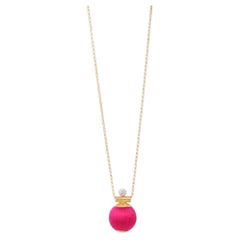Mini Orb Necklace in Fuchsia Silk, Zircon & 24k Vermeil by Katerina Makriyianni