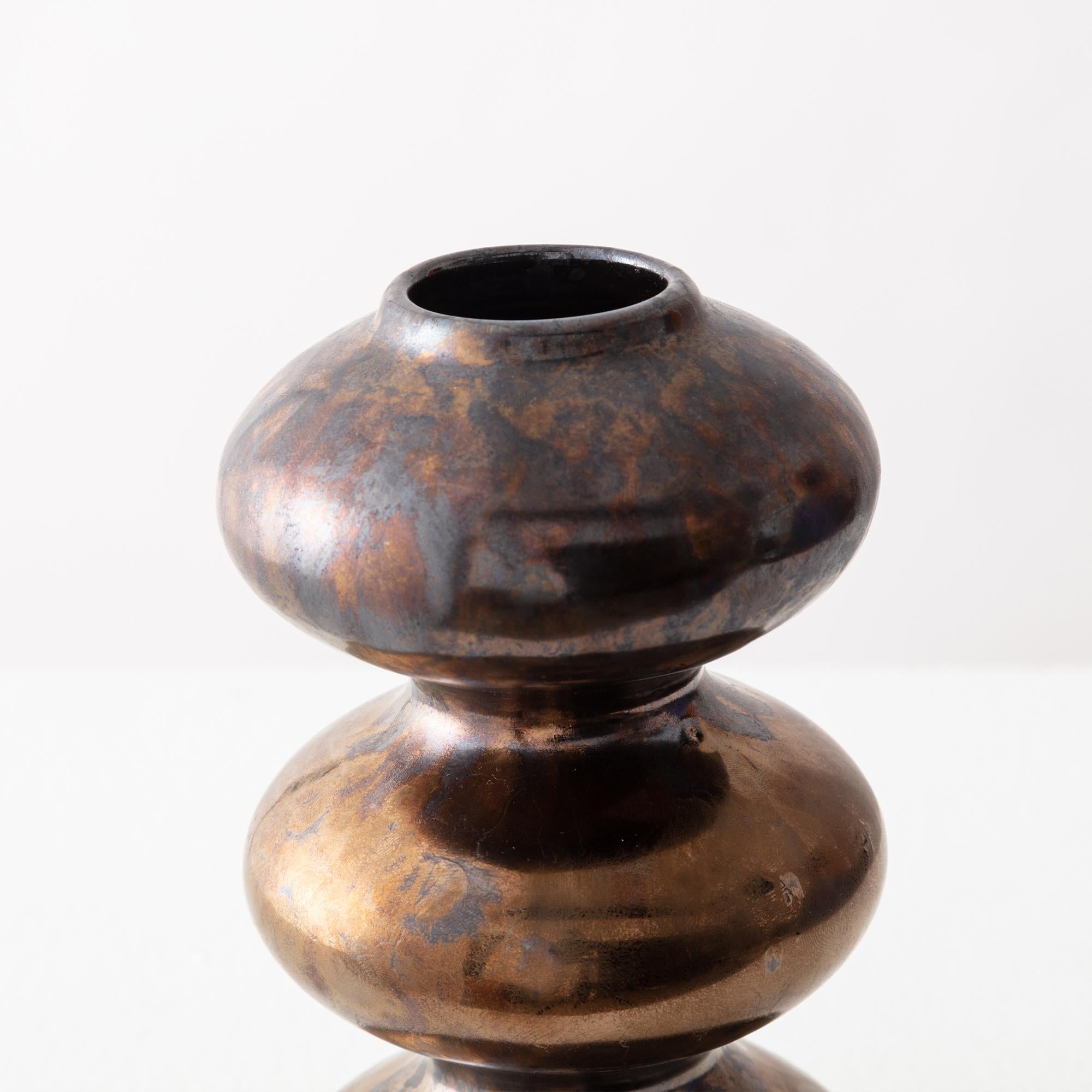Hand-Crafted Mini Organic Modern Ceramic Wave Form Vase in Bronze Glaze by Forma Rosa Studio For Sale
