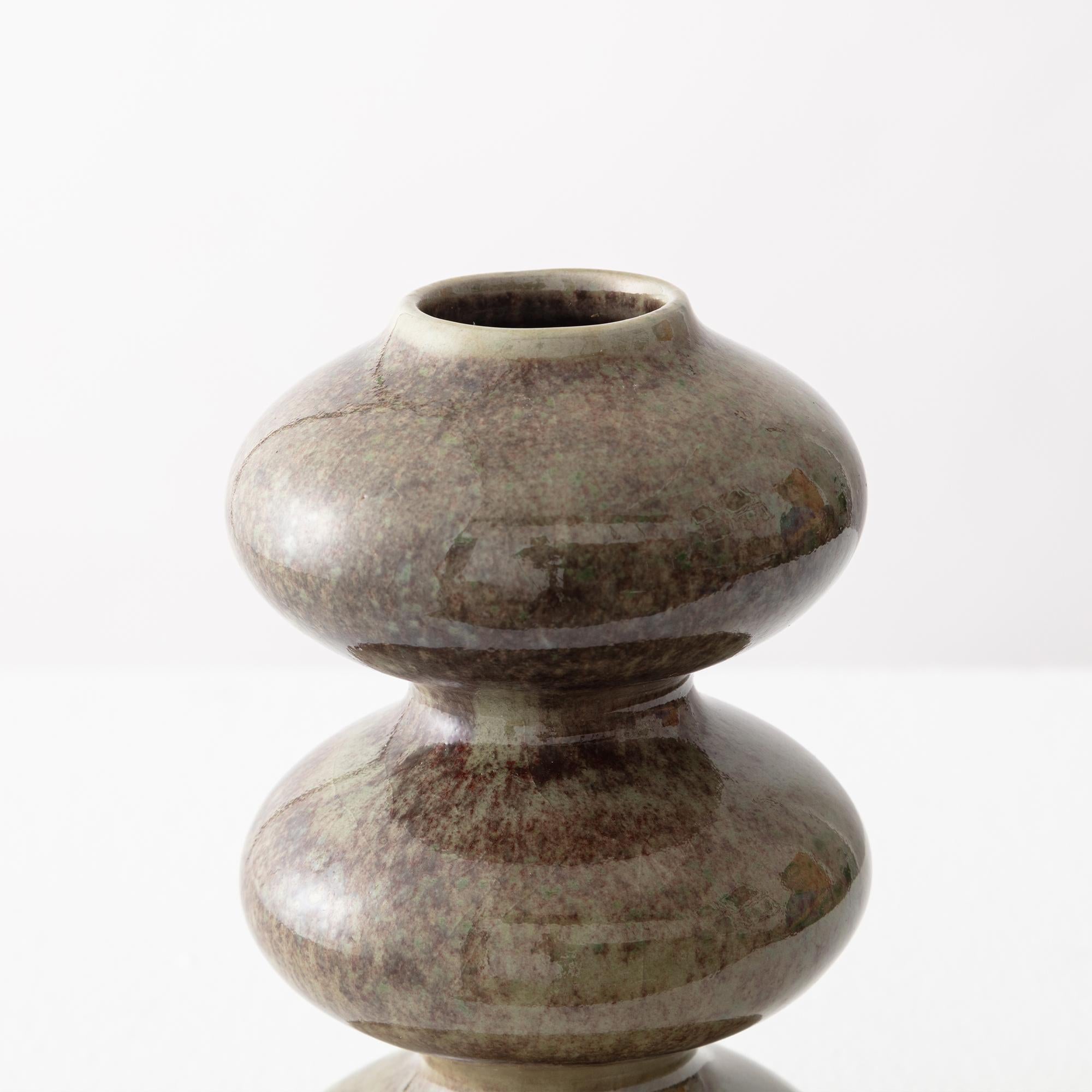 Hand-Crafted Mini Organic Modern Ceramic Wave Form Vase in Green Glaze by Forma Rosa Studio For Sale