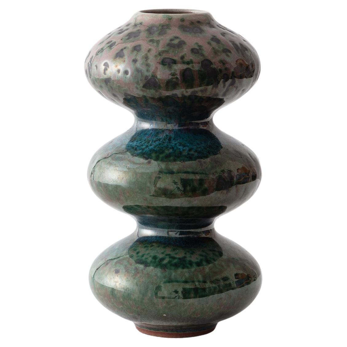 Mini Organic Modern Ceramic Wave Form Vase in Green Glaze by Forma Rosa Studio For Sale