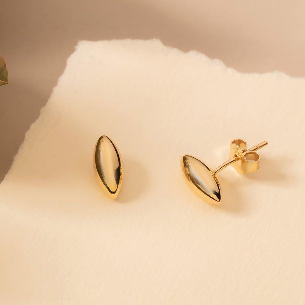 Women's Mini Oval Stud Earrings in 14K Solid Yellow Gold For Sale