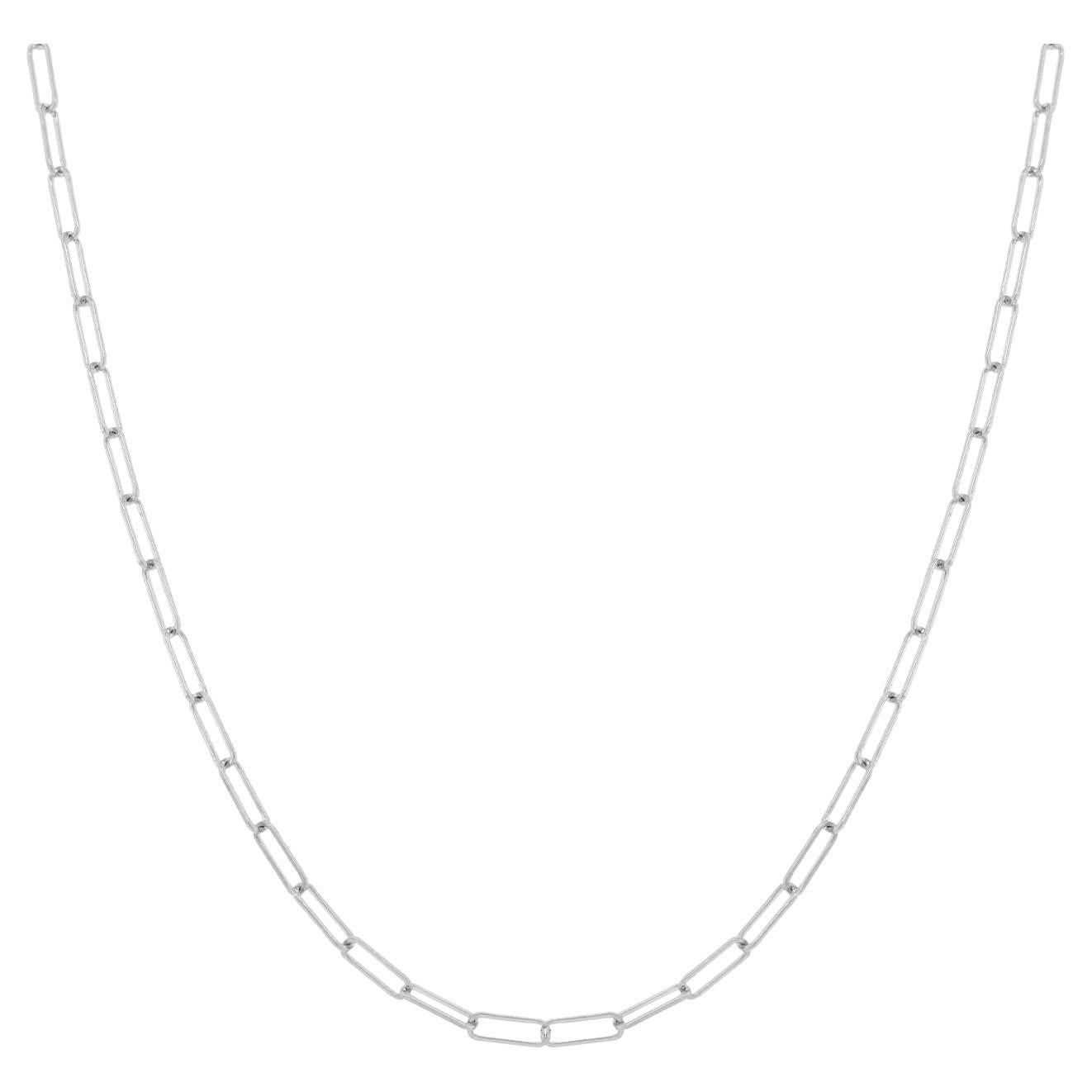 Mini Paperclip Link Chain Necklace 14K Italian White Gold