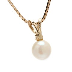 Mini Pearl Diamond Pendant Necklace, 14KT Yellow Gold
