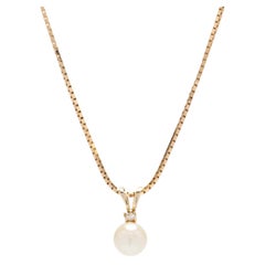 Vintage Mini Pearl Diamond Pendant Necklace, 14KT Yellow Gold