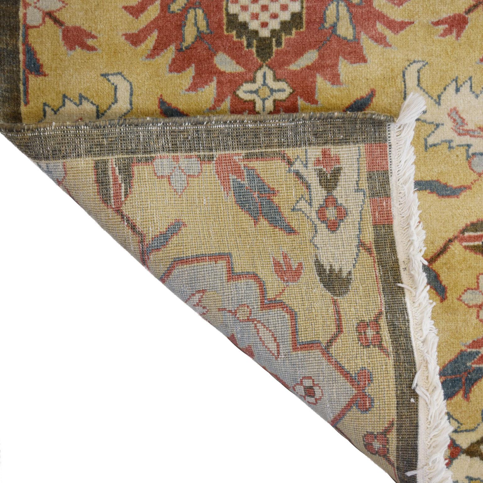 Handgeknüpfter persischer Farahan-Teppich aus Wolle, gelb und rosa, 3' x 4' im Angebot 6