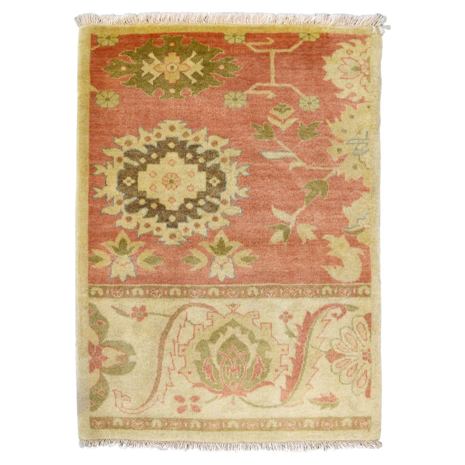 Hand-knotted Pink Wool Persian Farahan Rug, 3’ x 4’ For Sale