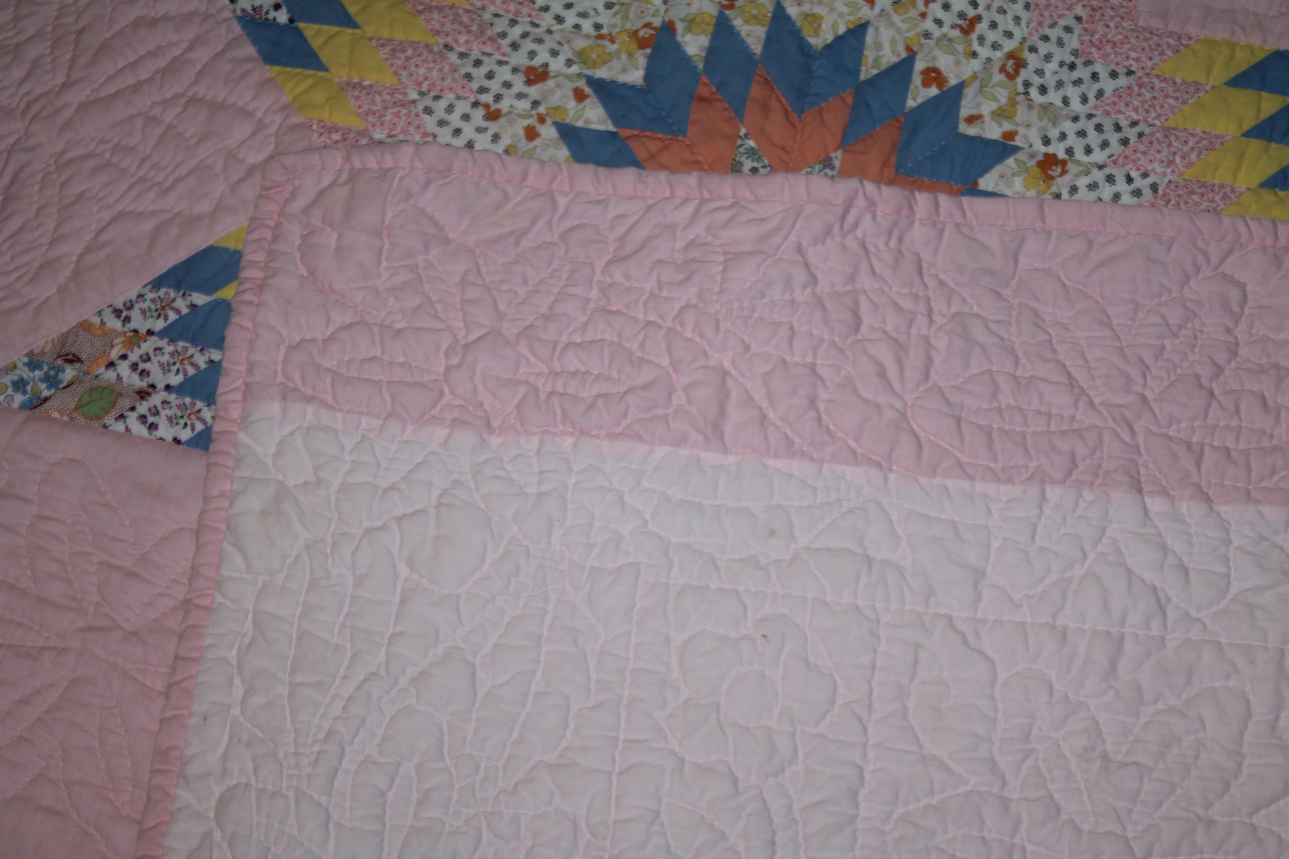 Hand-Crafted Mini Pieced Broken Star Quilt For Sale