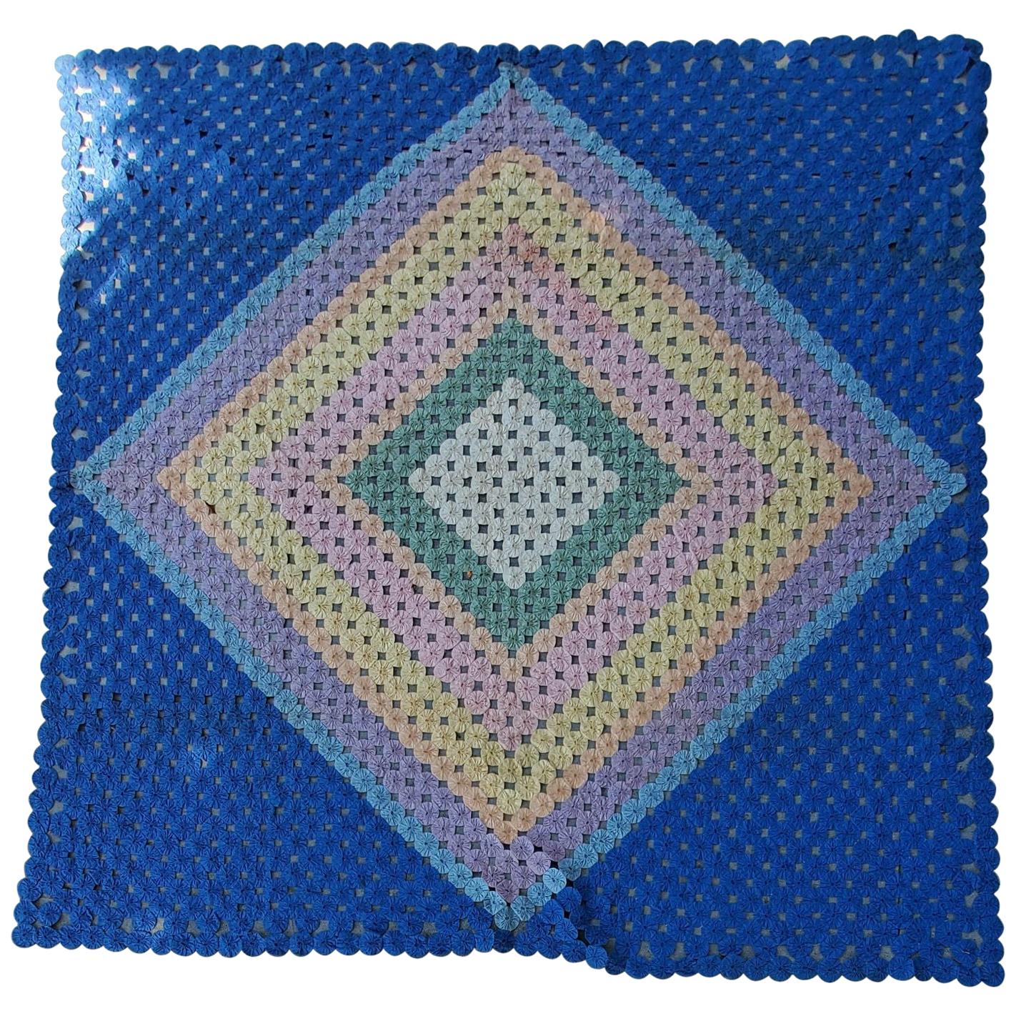 Mini Pieced Diamond in a Square YoYo Quilt For Sale
