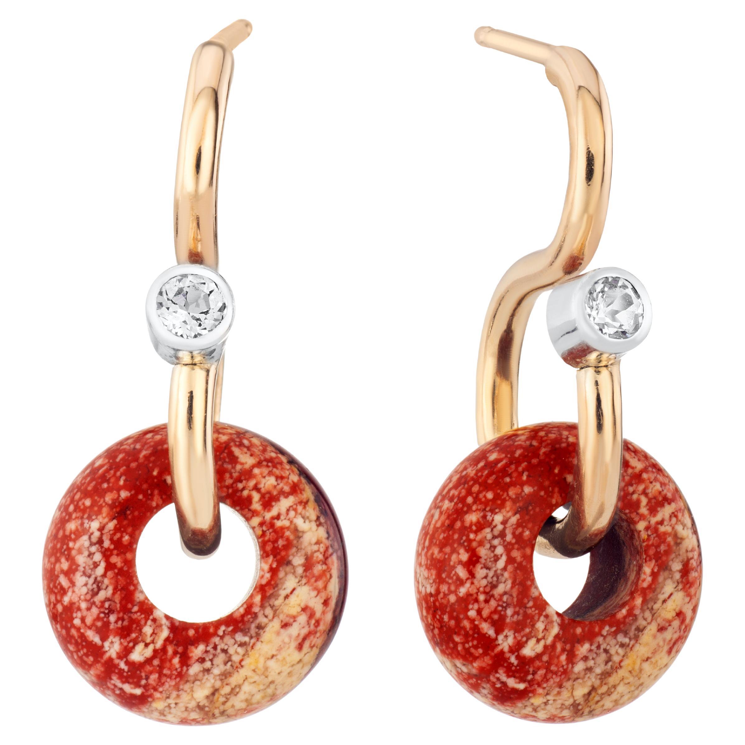 Mini Poise Red Jasper & Sapphire 9 Karat Gold Drop Earrings For Sale