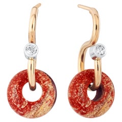 Used Mini Poise Red Jasper & Sapphire 9 Karat Gold Drop Earrings