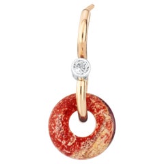 Used Mini Poise Red Jasper & White Topaz 9 Karat Gold Single Drop Earring