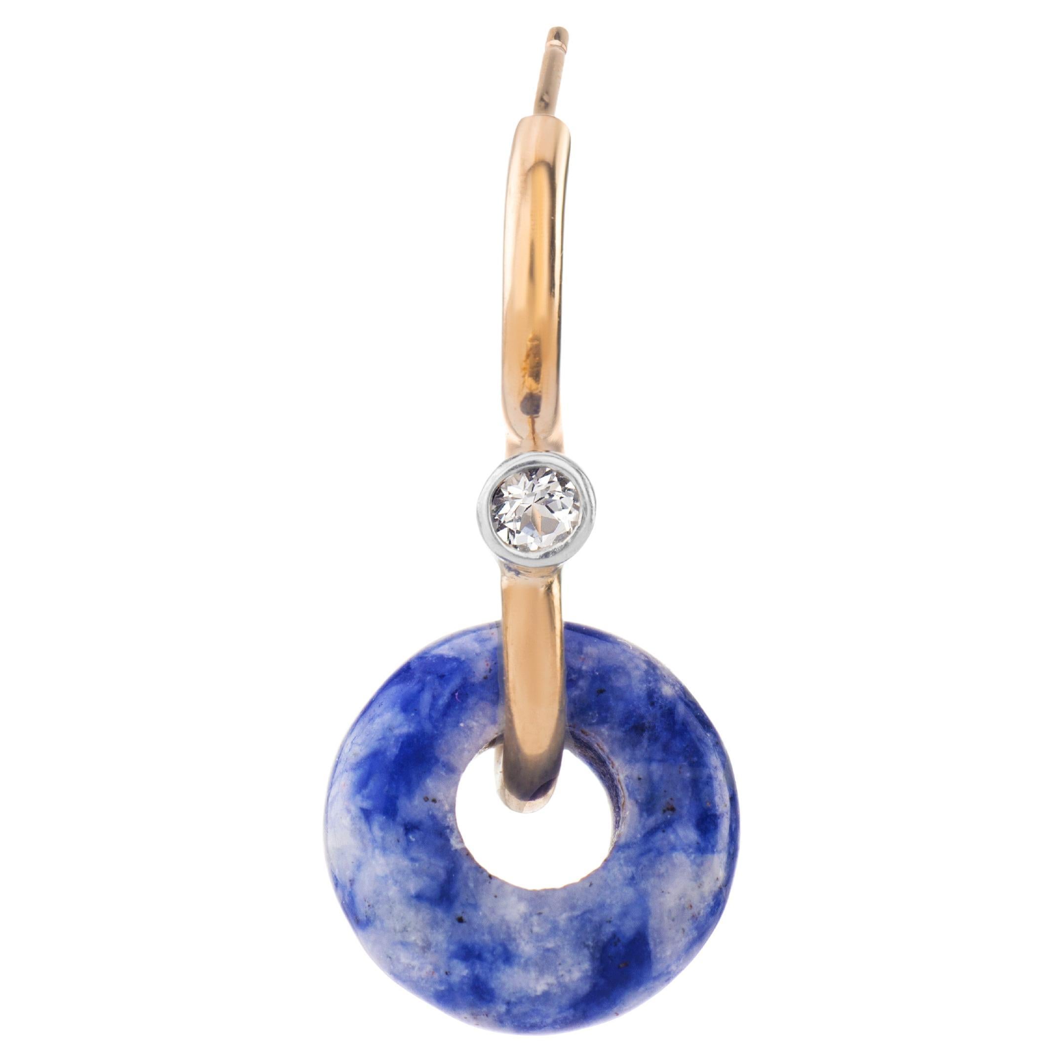 Mini Poise Sodalite & White Topaz 9 Karat Gold Single Drop Earring For Sale