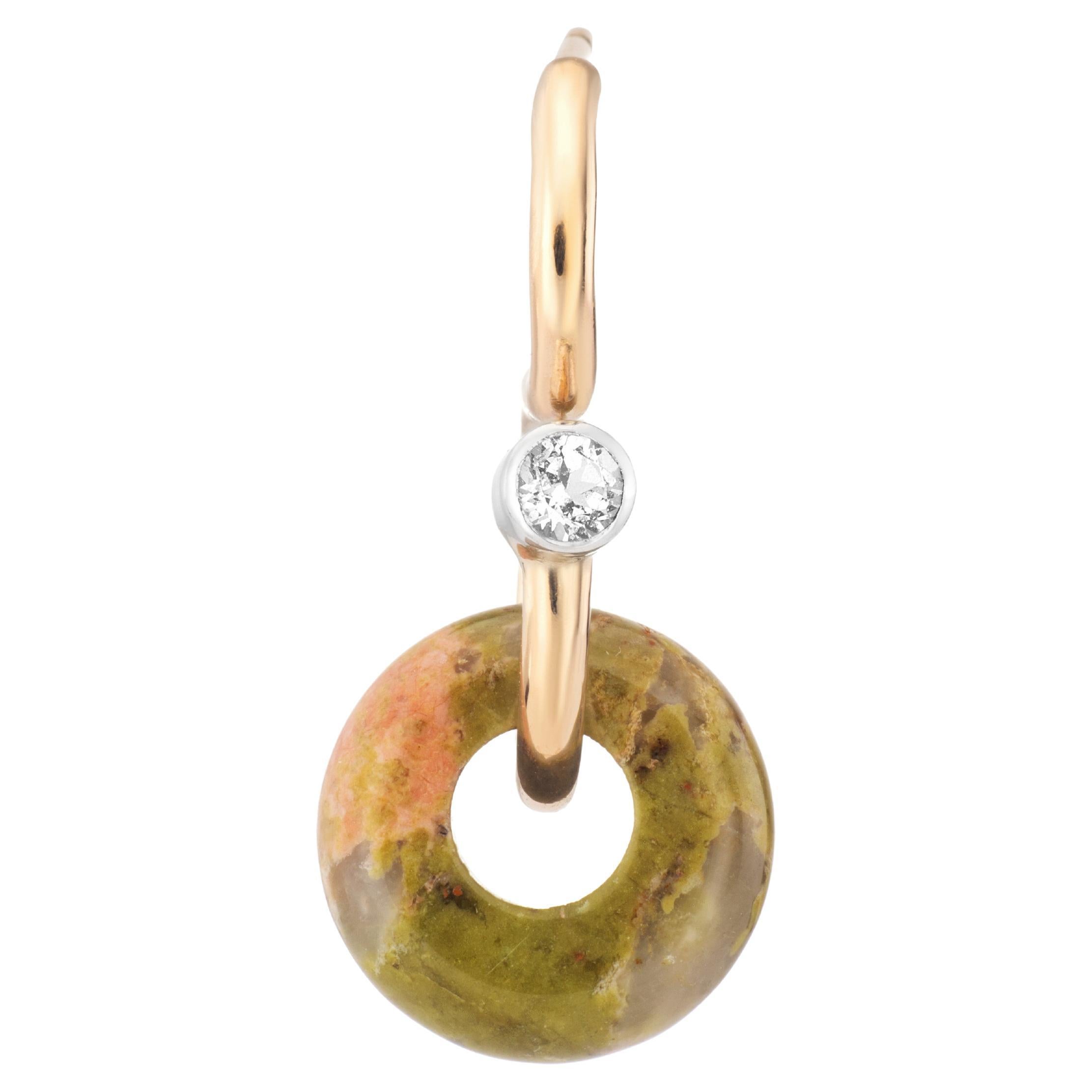 Mini Poise Unakite & White Topaz 9 Karat Gold Single Drop Earring en vente