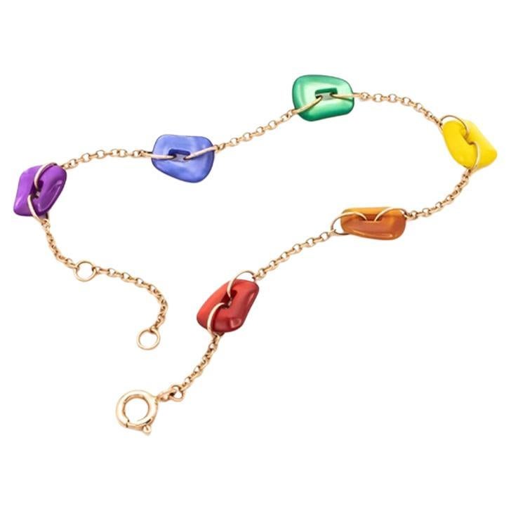 Mini Puzzle  Bracelet in 18k Rose Gold and pink saphhires For Sale 1