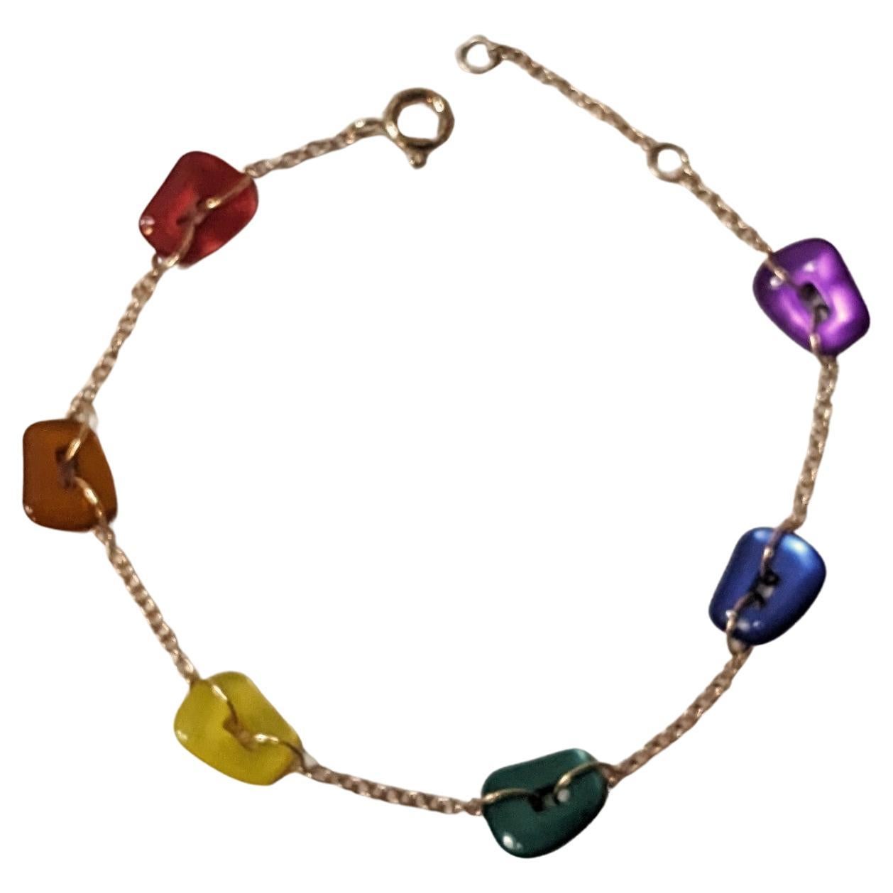 Mini- Puzzle Regenbogen-Armband aus Roségold (Zeitgenössisch) im Angebot