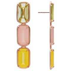 Mini Rainbow Pfefferminz Earrings, 14 Karat Rose Gold Carved Multi Gemstone