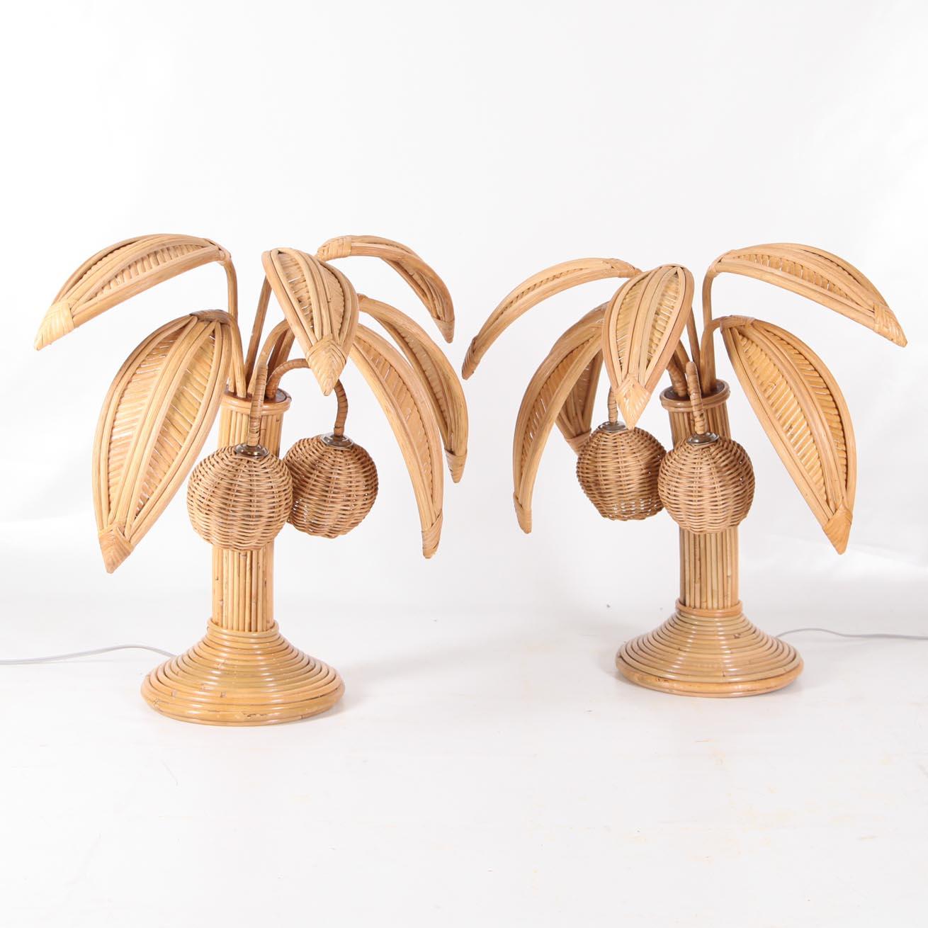Mini rattan coconut tree - palm tree lamp In Excellent Condition In Isle Sur Sorgue, FR
