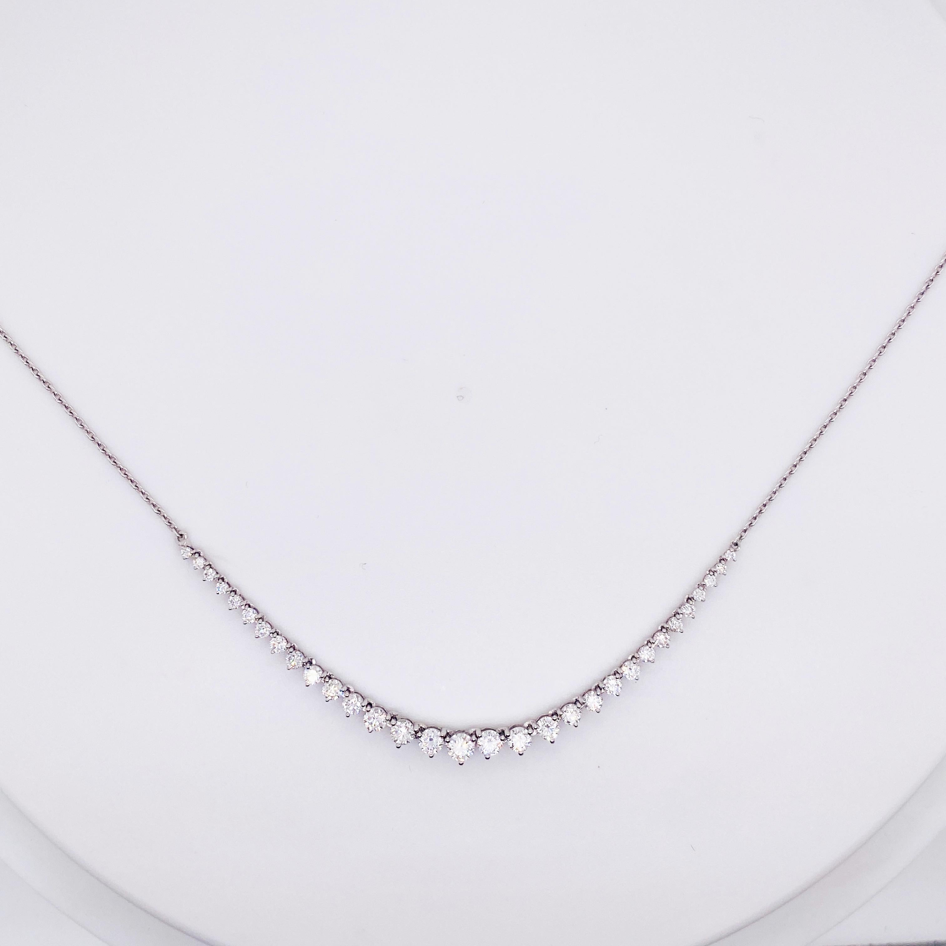 Mini-Riviera Tennis Necklace 1.62 Carats Graduated Diamonds in 14k White Gold For Sale 1