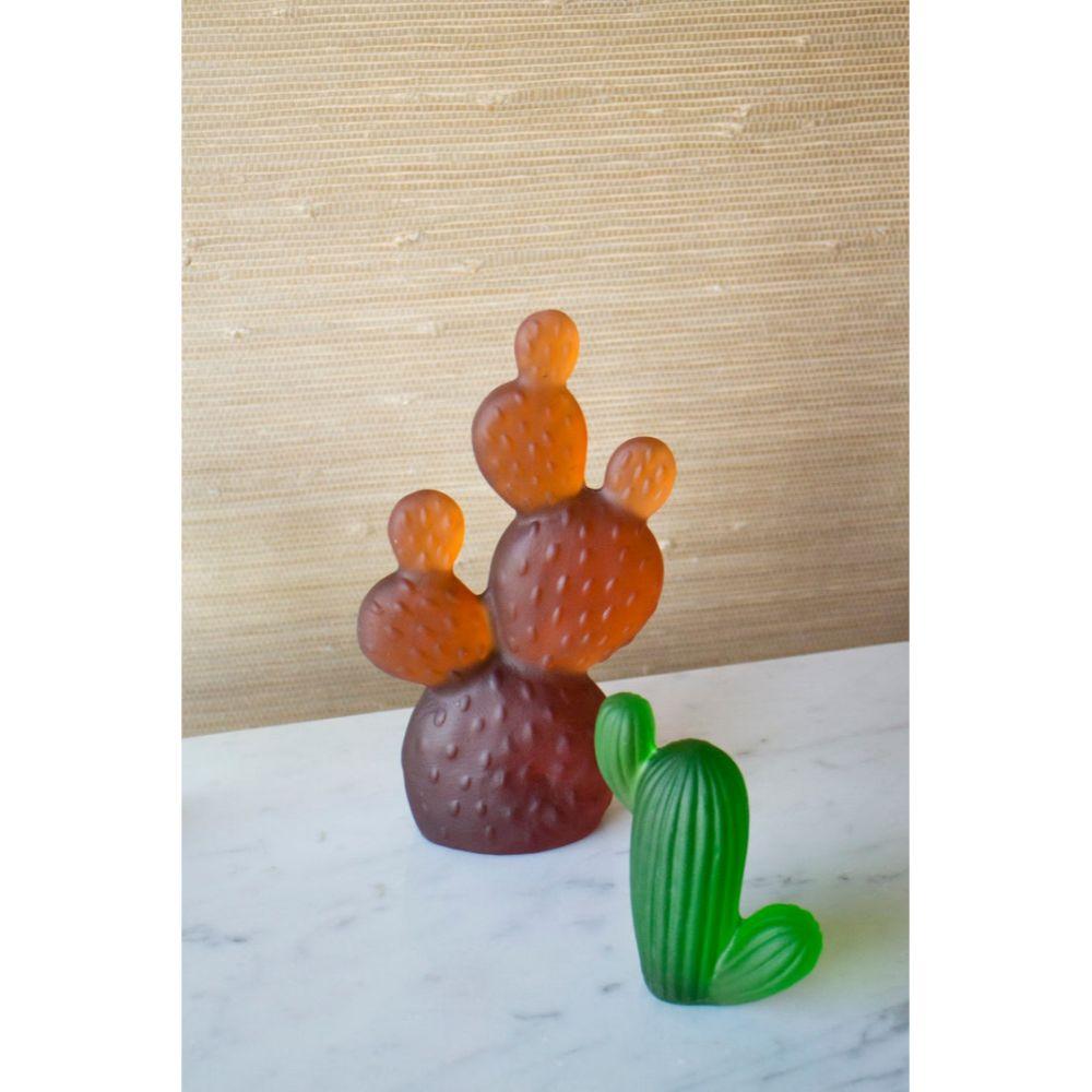 Cast Mini Saguaro Cactus Sculpture in Forest Green Glass For Sale