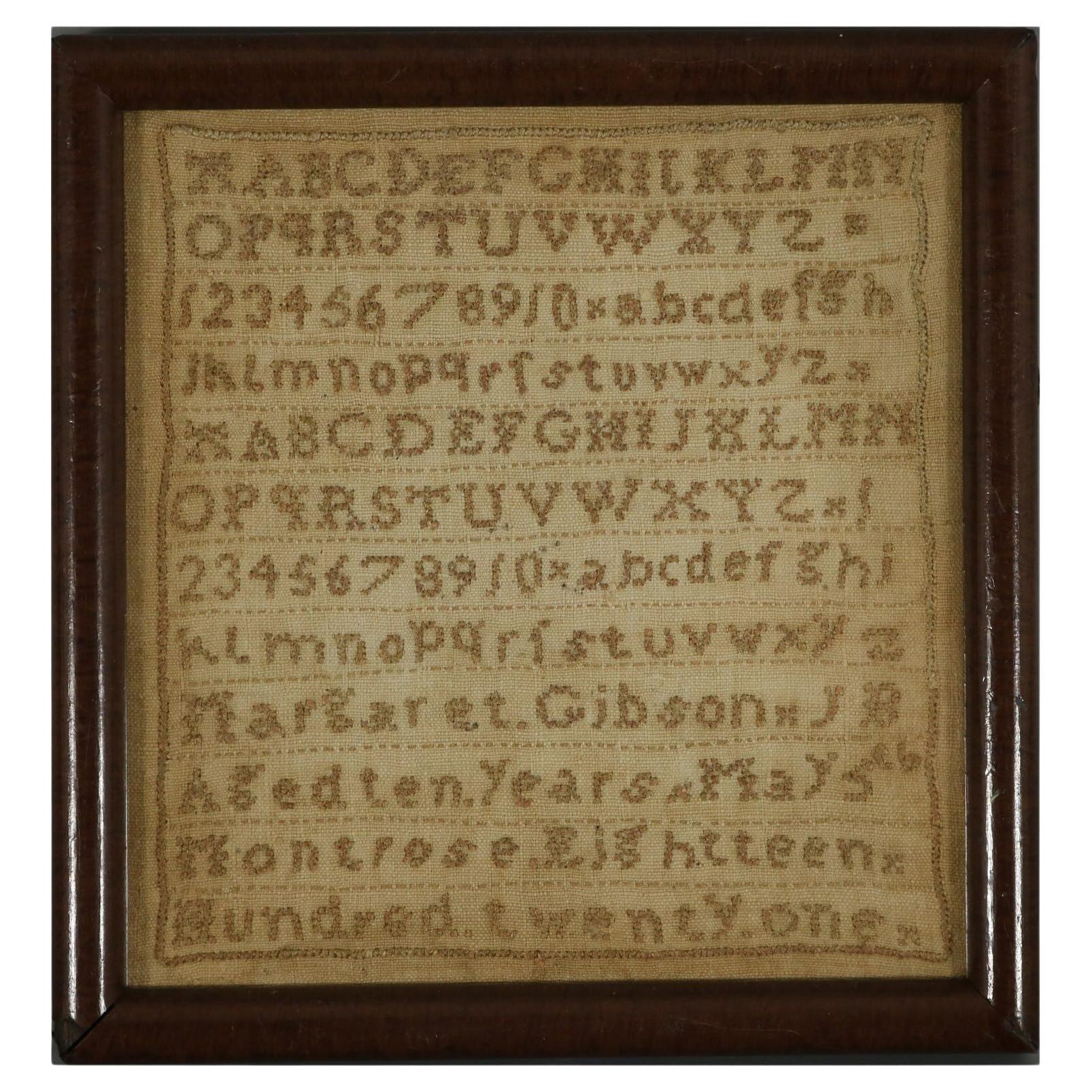 Mini Scottish Sampler, 1821, by Margaret Gibson