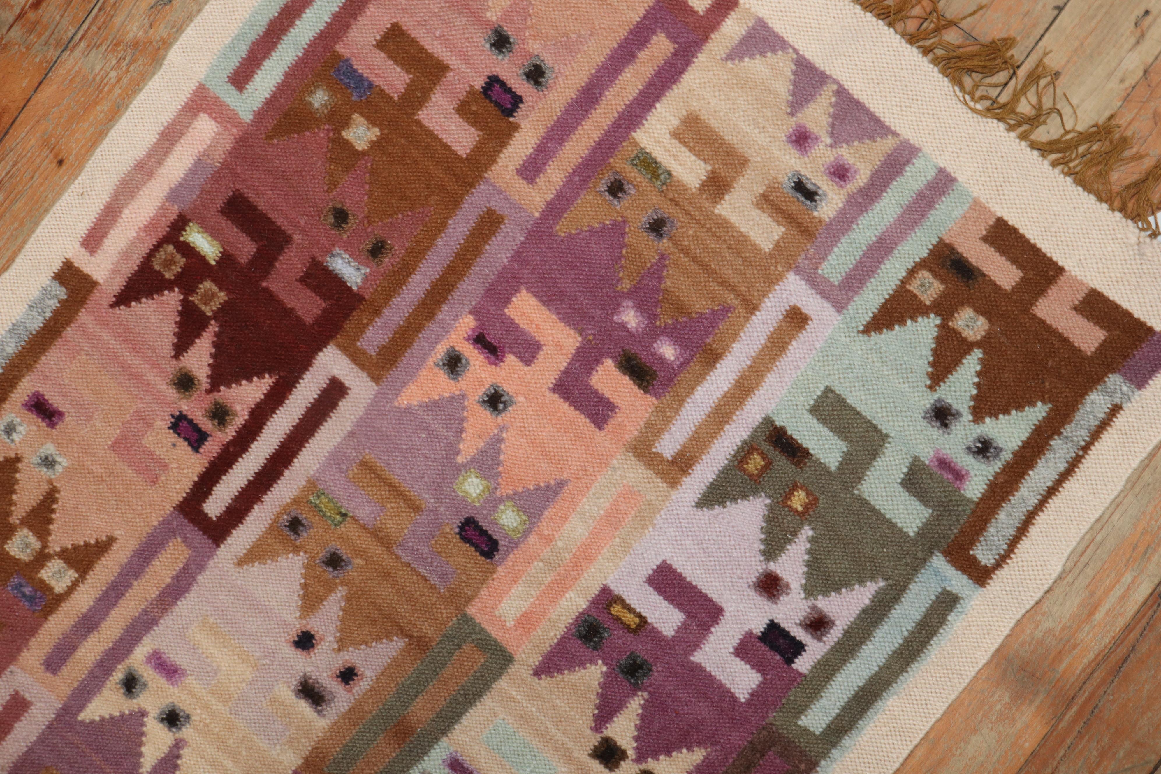 Hand-Knotted Mini Signed Swedish Kitten Kilim For Sale