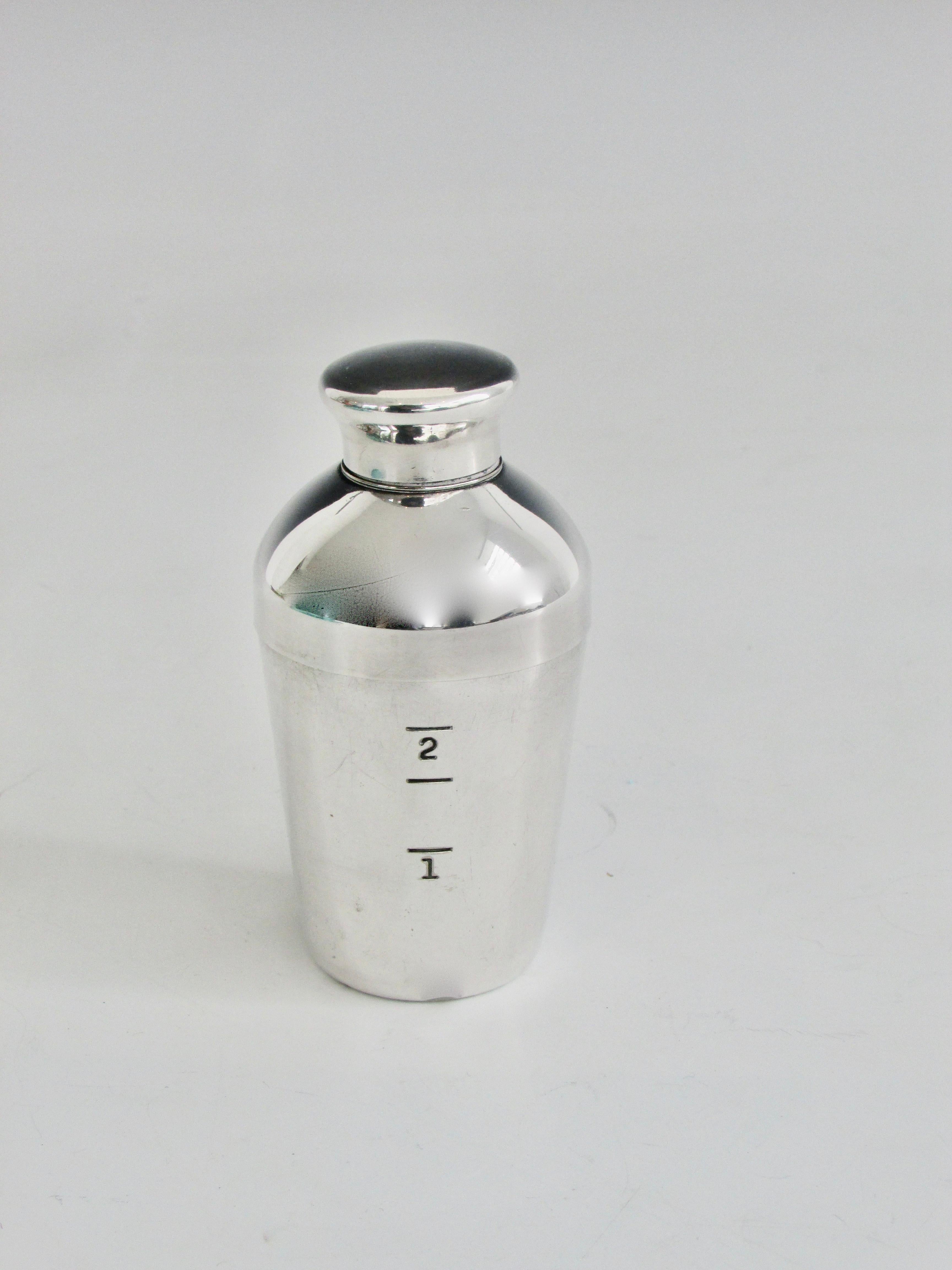20th Century Mini Silver Plate Art Deco Shot Glass Size Jigger Cocktail Shaker by Napier For Sale