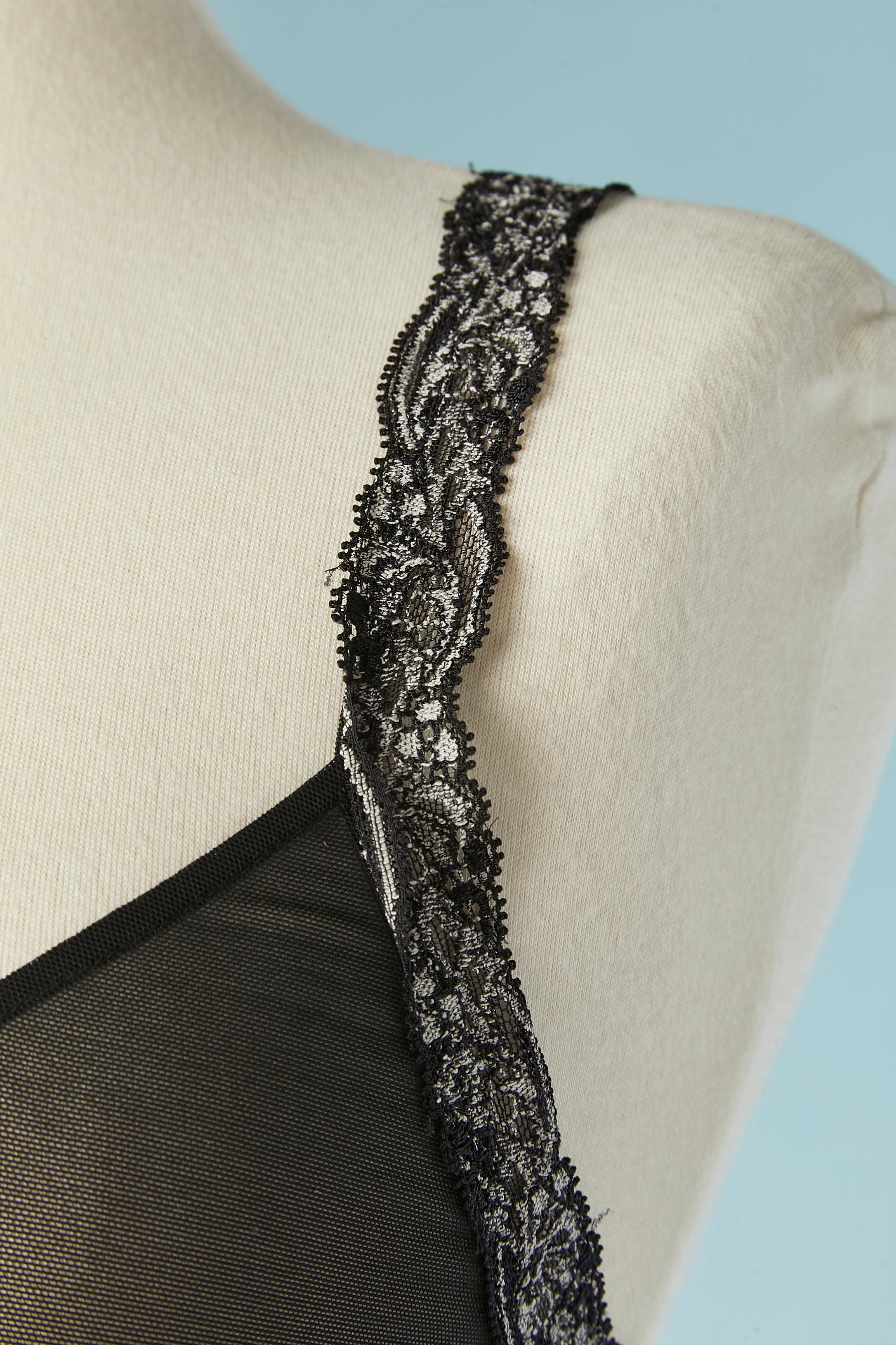 Gray Mini slip-dress in black tulle and black & white lace Malizia by La Perla NEW  For Sale