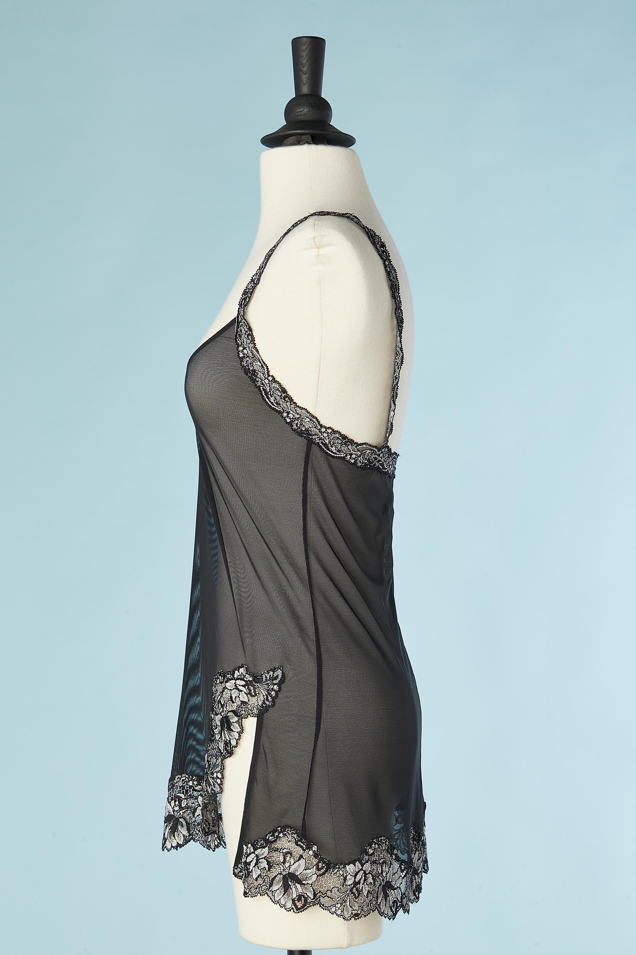 Women's Mini slip-dress in black tulle and black & white lace Malizia by La Perla NEW  For Sale