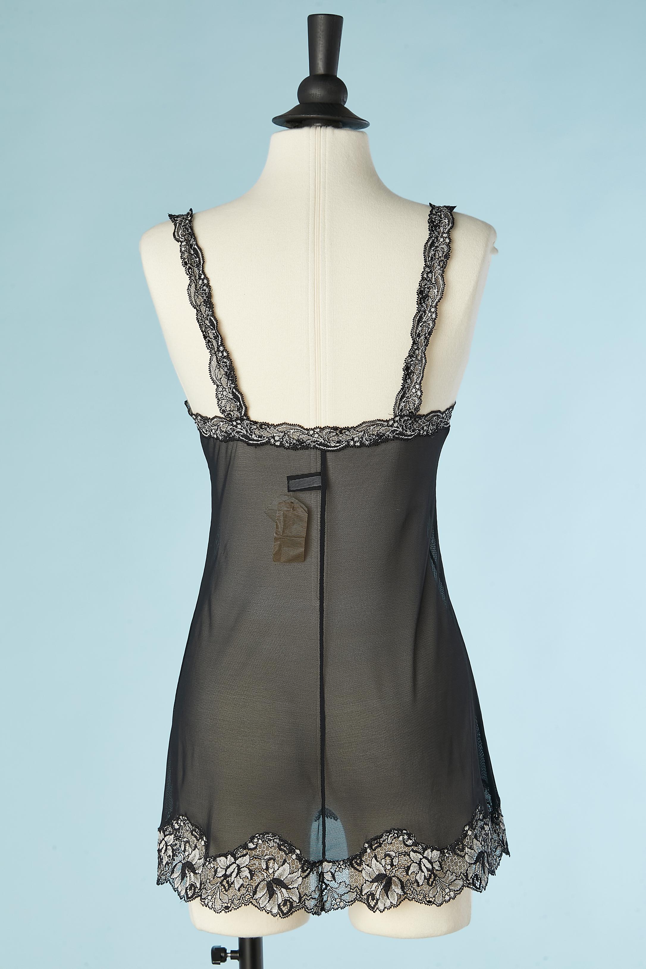 Mini slip-dress in black tulle and black & white lace Malizia by La Perla NEW  For Sale 1