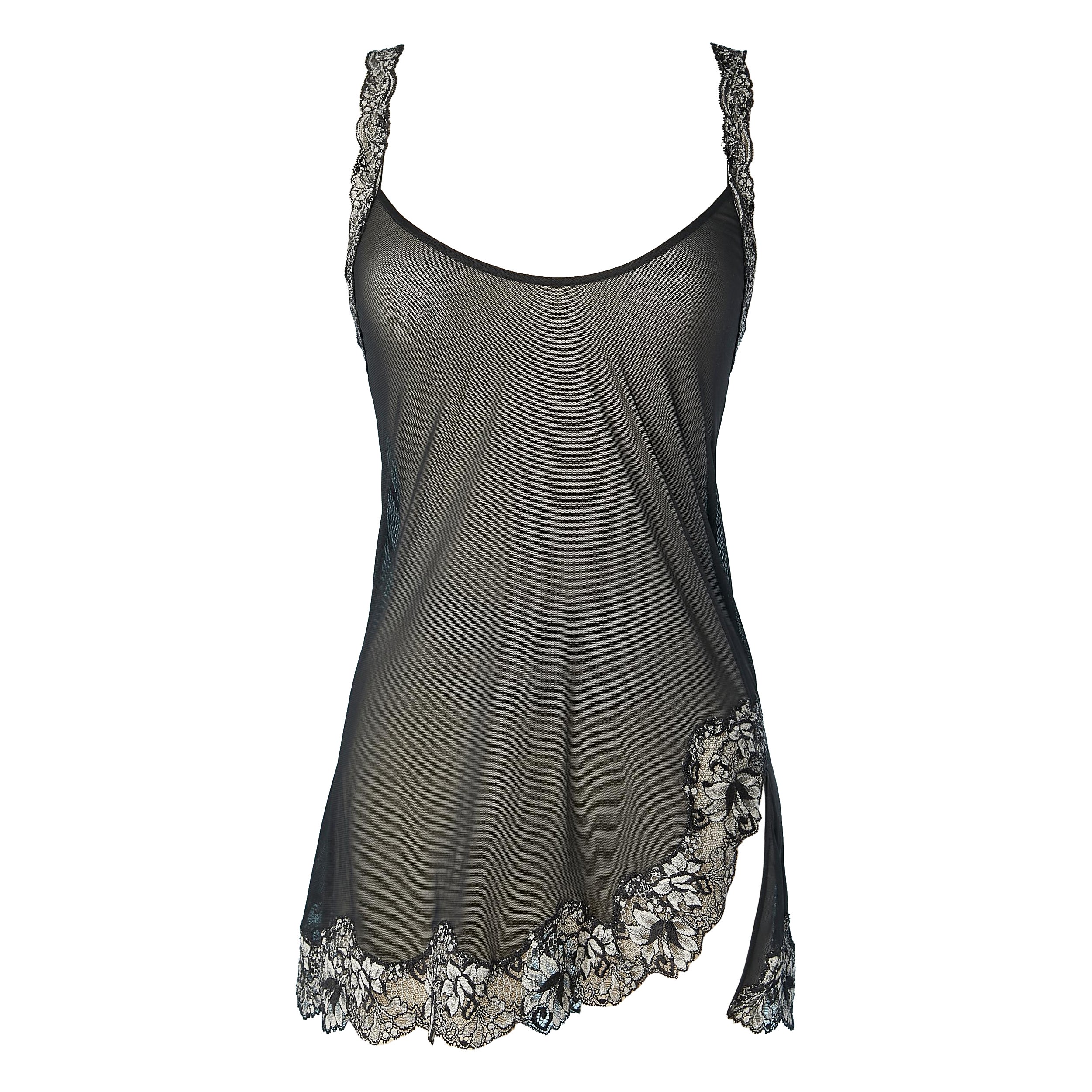 Mini sottoveste in tulle nero e pizzo bianco e nero Malizia di La Perla NEW in vendita