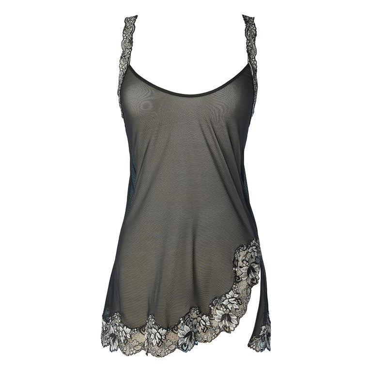 Mini slip-dress in black tulle and black and white lace Malizia by La Perla  NEW For Sale at 1stDibs