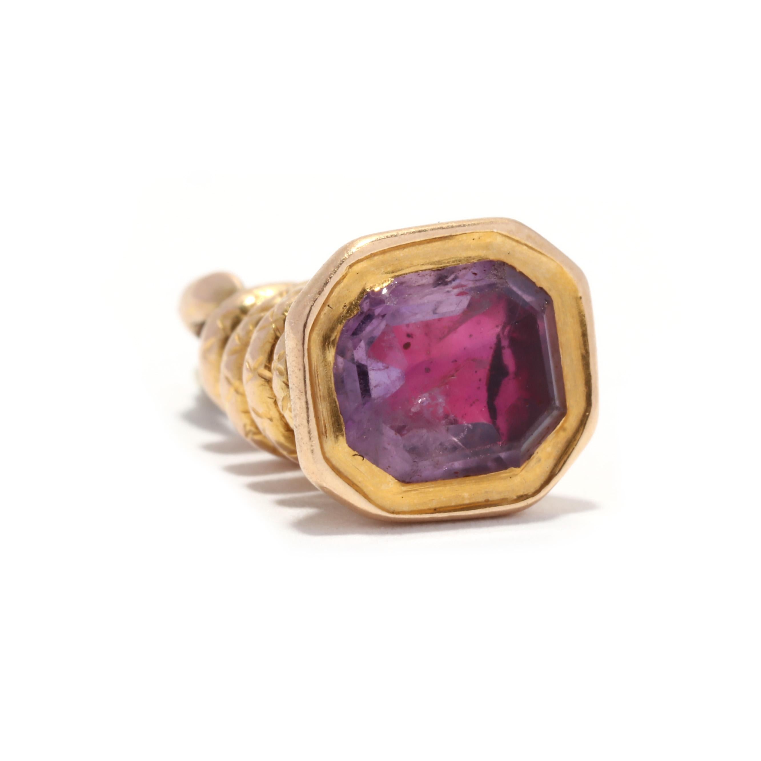 Mini Snake Watch Fob, 14K Gold, Coiled Snake Charm, Victorian Watch Fob In Good Condition In McLeansville, NC