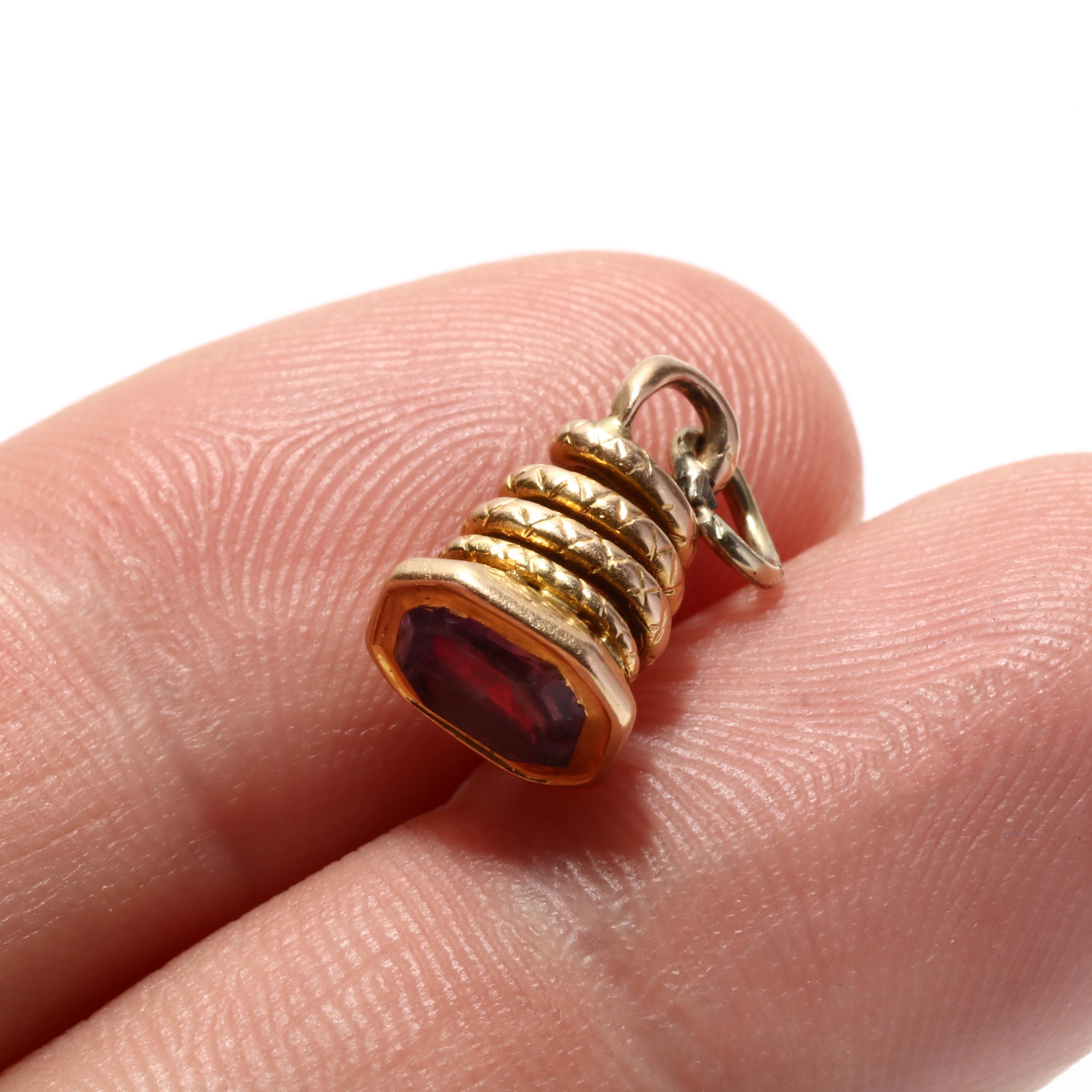 Women's or Men's Mini Snake Watch Fob, 14K Gold, Coiled Snake Charm, Victorian Watch Fob