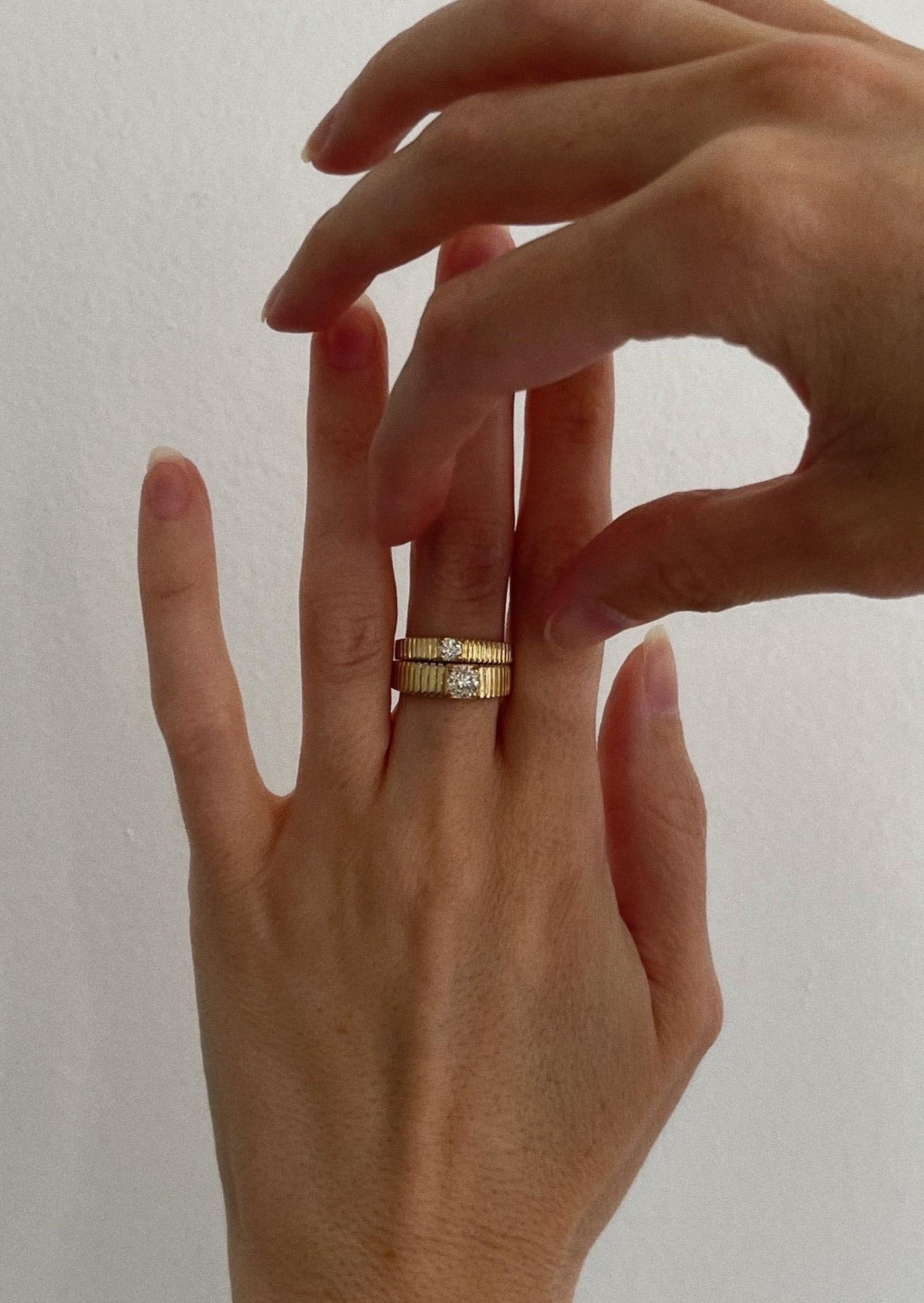 For Sale:  Mini Solis Ribbed Ring II 14k Solid Yellow Gold .14CW Round Diamond 2