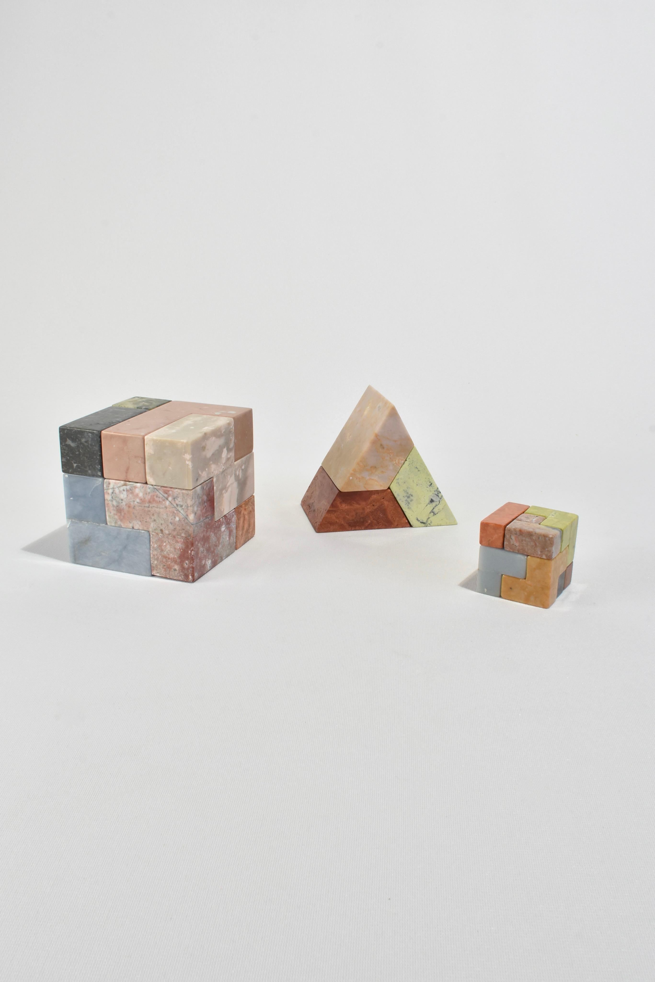 Hand-Carved Mini Soma Cube Sculpture