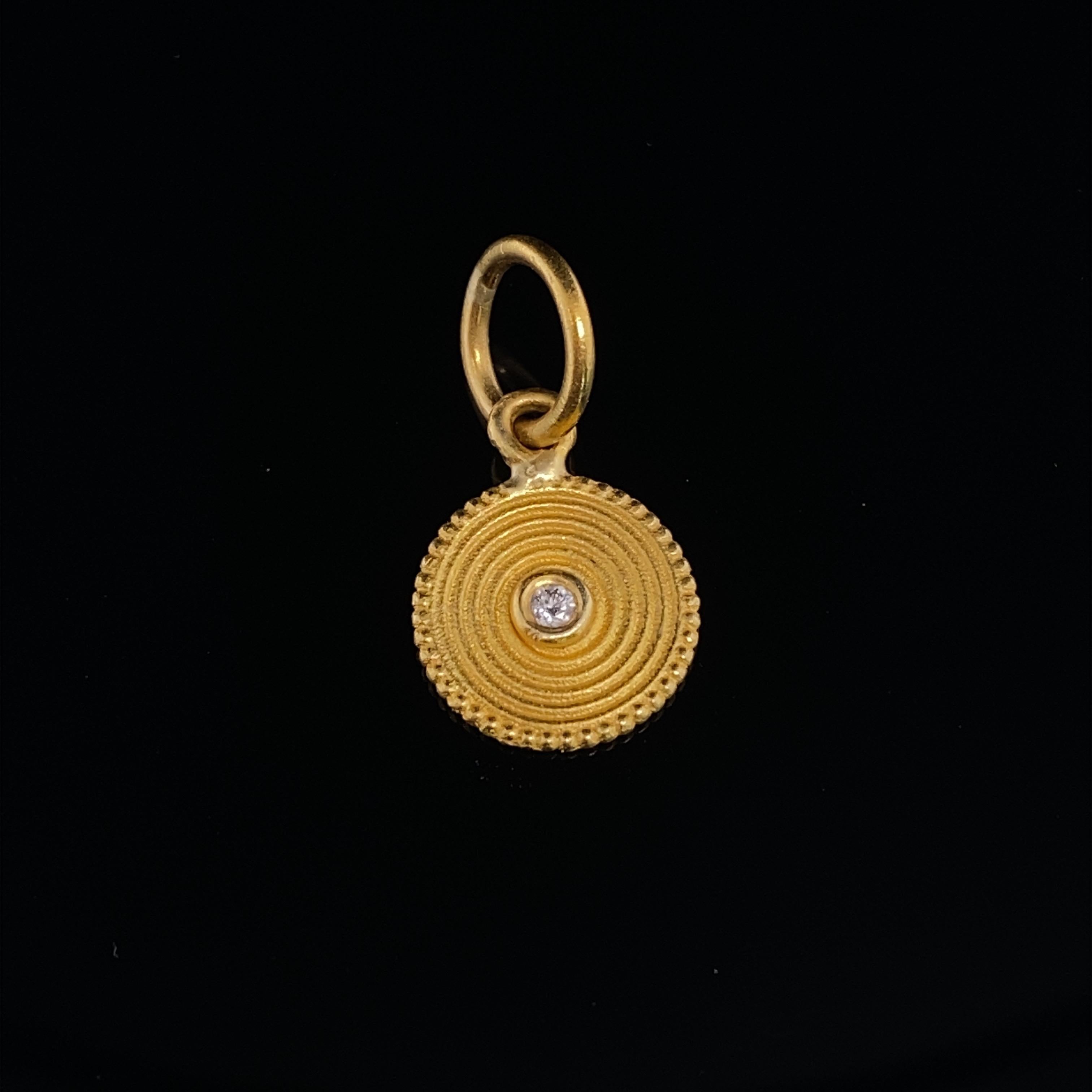 Romantic Mini Spiral, Rhythm of Life, Charm Pendant, 24K with Diamond, Handmade