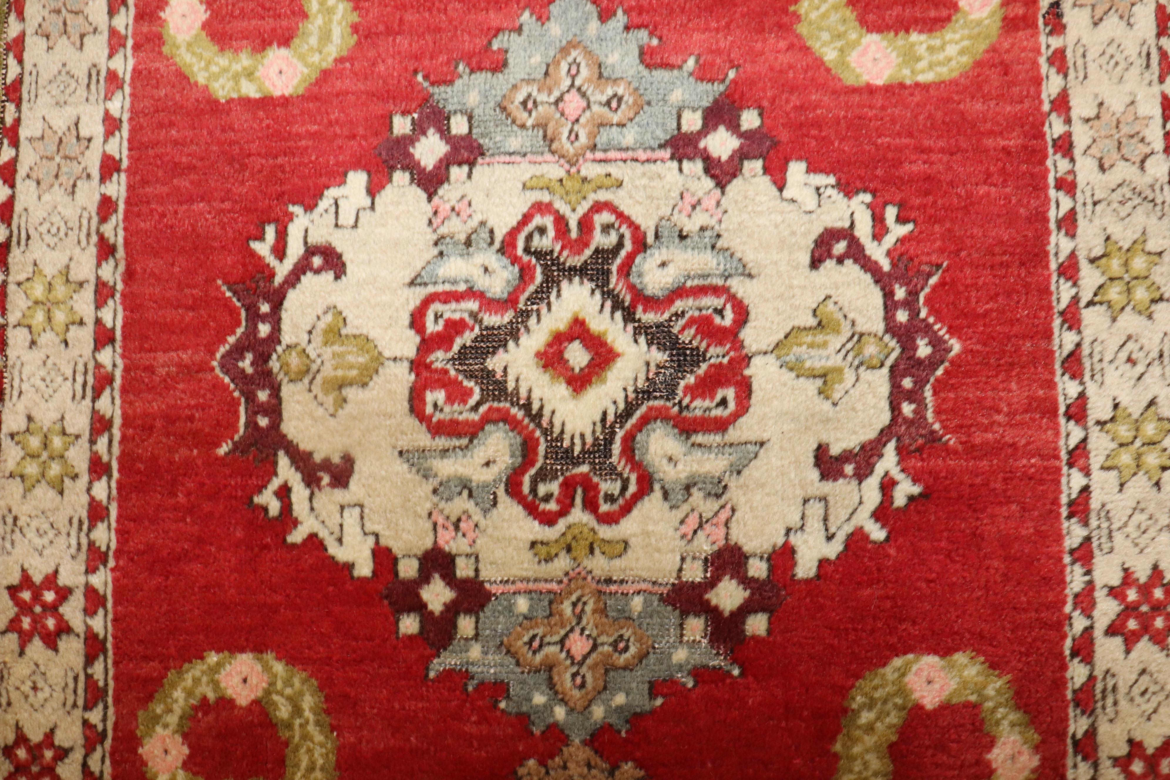 Hand-Knotted Mini Square Antique Turkish Rug For Sale